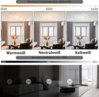 ZMH Deckenleuchte LED Deckenlampe Schlafzimmer - 32W Küchenlampe Dimmbar Wohnzimmerlampe mit Fernbedienung Modern Flurlampe Weiß Schlafzimmerlampe Quadratisch Deckenlampen für Büro Kinderzimmer