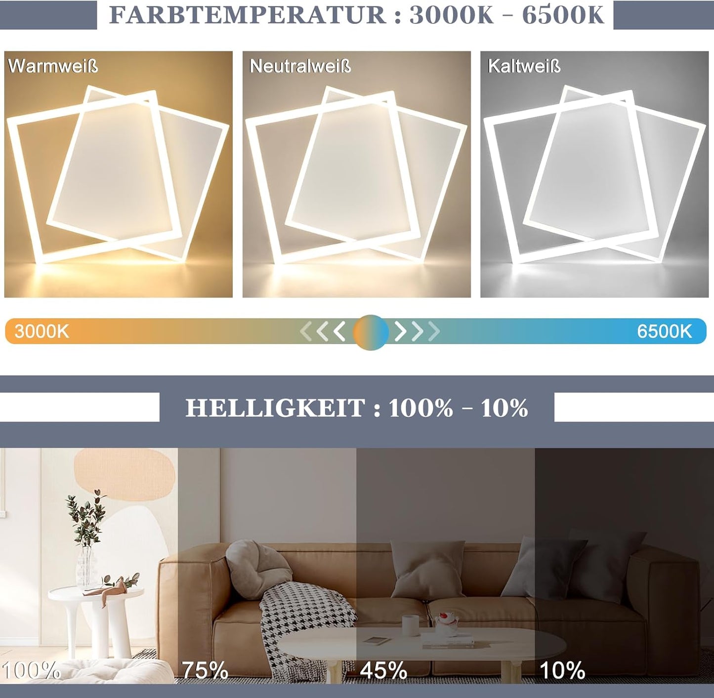 ZMH Deckenlampe LED Deckenleuchte Wohnzimmer - Schlafzimmerlampe Dimmbar mit Fernbedienung 42W Wohnzimmerlampe Modern Design Küchenlampe Eckig Schlafzimmer Deckenbeleuchtung Weiß aus Acryl für Küche