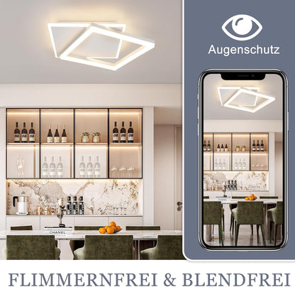ZMH Deckenlampe LED Deckenleuchte Wohnzimmer - Schlafzimmerlampe Dimmbar mit Fernbedienung 42W Wohnzimmerlampe Modern Design Küchenlampe Eckig Schlafzimmer Deckenbeleuchtung Weiß aus Acryl für Küche