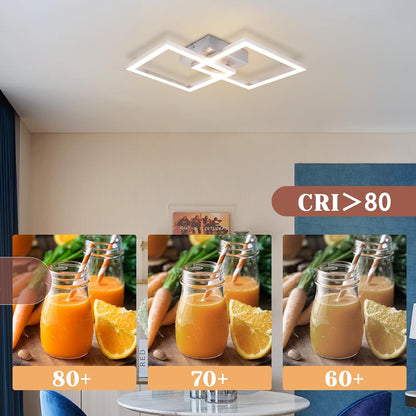 ZMH  Deckenleuchte LED Deckenlampe Wohnzimmer - Modern Design Küchenlampe 24W 3000K Wohnzimmerlampe Flurlampe Warmweiß Schlafzimmerlampe Flur Deckenbeleuchtung Eckig Silber für Esszimmer Büro