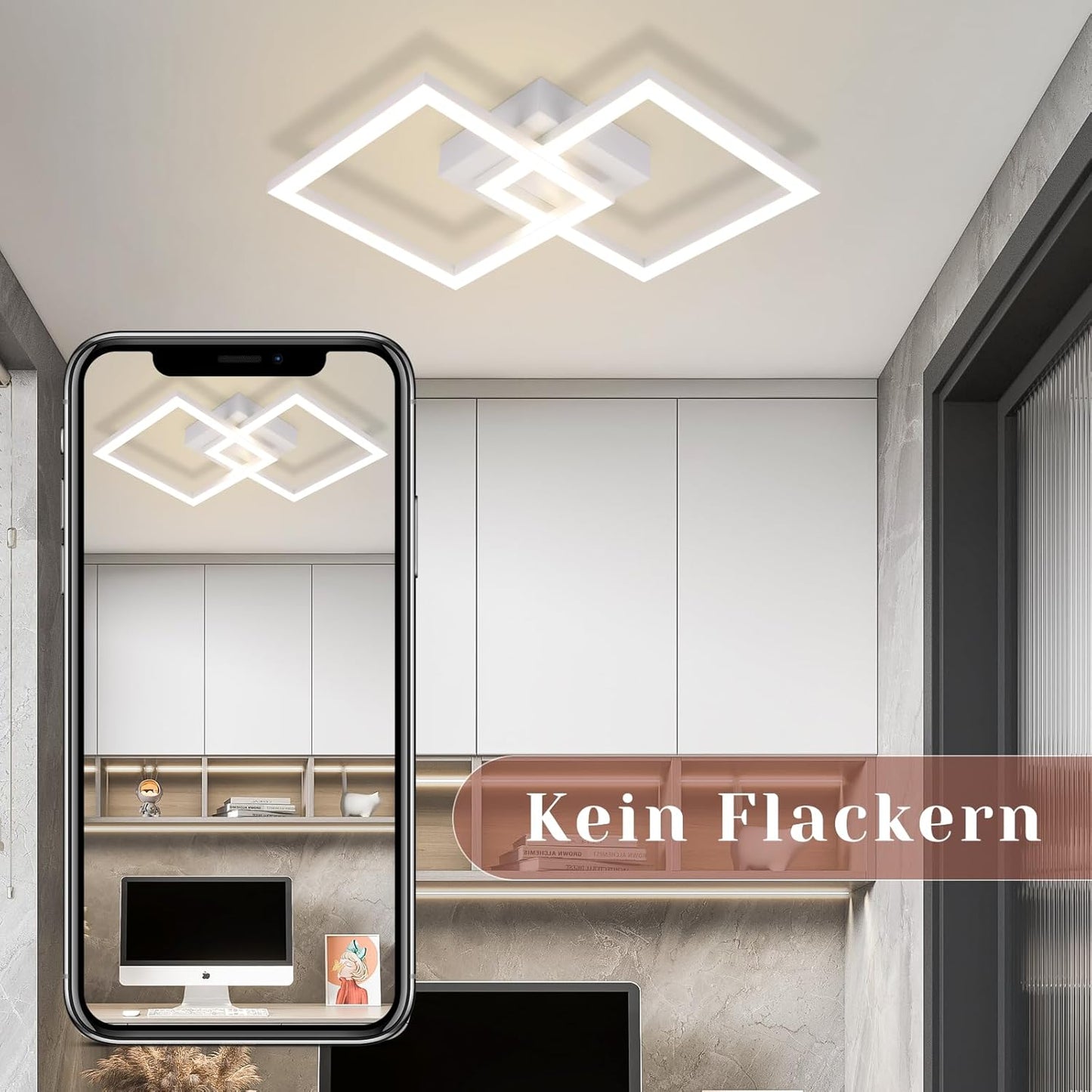 ZMH Deckenlampe LED Deckenleuchte Küche - Modern Küchenlampe 24W 4000K Wohnzimmerlampe Design Flurlampe Neutralweiß Schlafzimmerlampe Flur Deckenbeleuchtung Weiß für Kinderzimmer Schlafzimmer