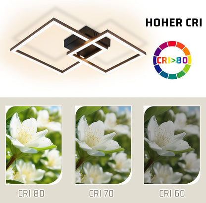 ZMH Deckenlampe LED Deckenleuchte Wohnzimmer - 20W Wohnzimmerlampe Warmweiß Schlafzimmerlampe Modern Design Schwarz Küche Lampe Eckig Deckenbeleuchtung für Schlafzimmer Flur Büro
