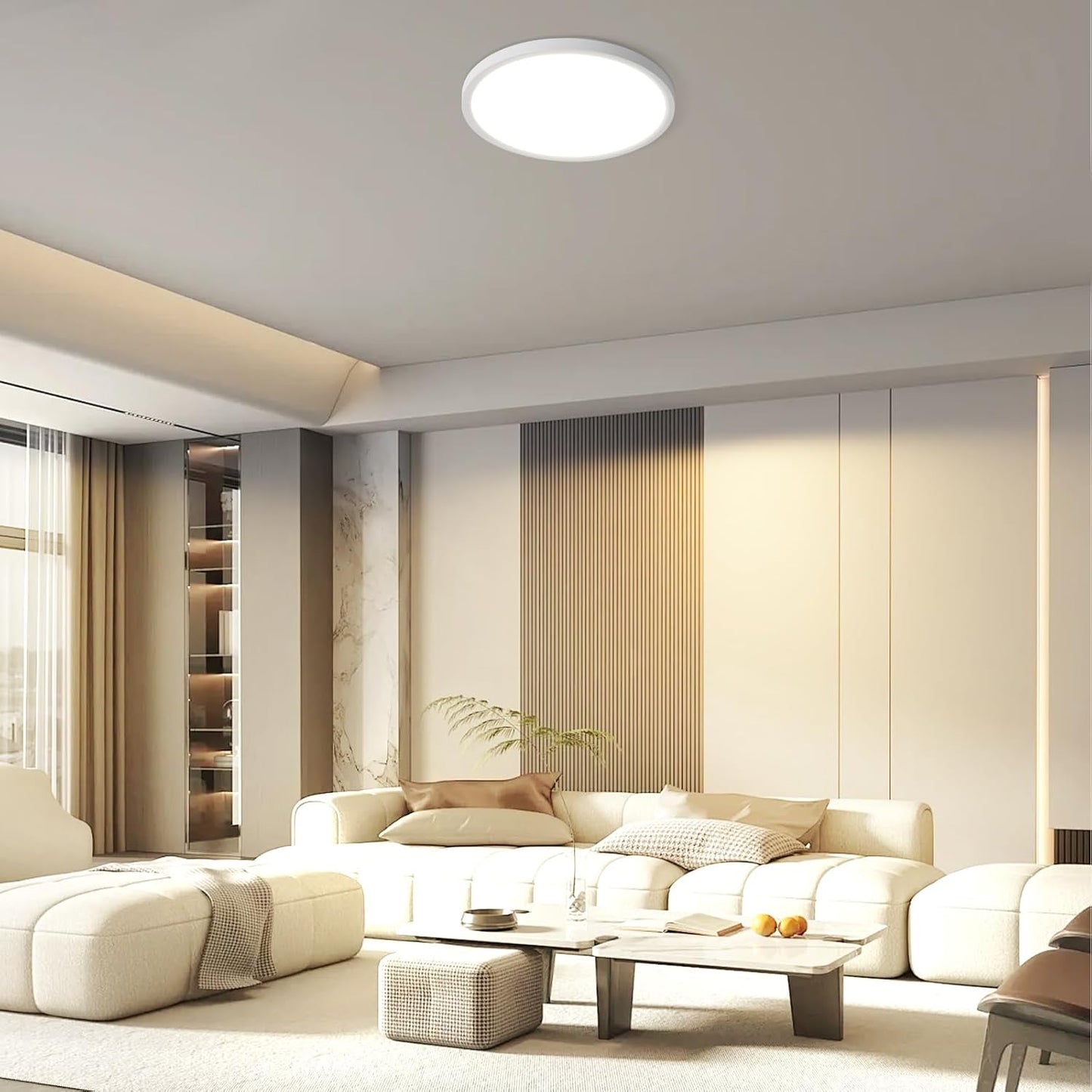 Deckenlampe LED Deckenleuchte Flach - 18W Badlampe Warmweiß Rhombenplatte Ø22cm Badezimmer Badezimmerlampe Deckenbeleuchtung IP44 Wasserdicht Küchenlampe Rund Weiß für Bad Flur Küche Schalfzimmer