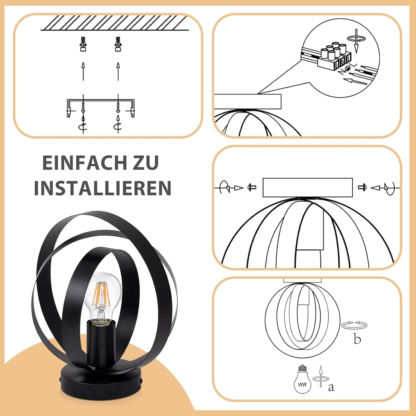 ZMH Deckenleuchte Industrial Schwarz Deckenlampe - Flurlampe Vintage Metall Innen E27 Fassung Retro Schwenkbar Lampenschirm Beleuchtung für Flur Gang Korridor Schlafzimmer Esszimmer Max.40W