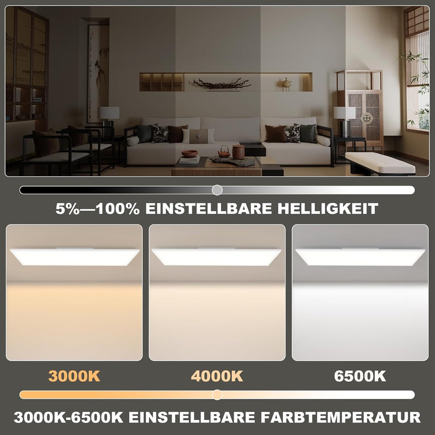LED Panel 100x25 Deckenleuchte - Deckenpanel Dimmbar Lang Tageslichtlampe GRB Backlight Farbwechsel Bürolampe Flach Büro 24W Deckenlampe Küchenlampe für Werkstatt Flur Küche Wohnzimmer