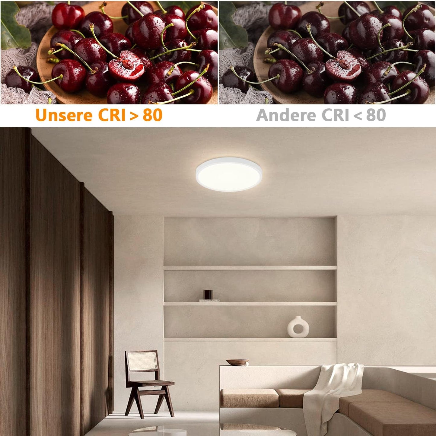 Deckenlampe LED Deckenleuchte Küche - 18W Schlafzimmerlampe Flach Badlampe 4000K Schlafzimmer Deckenbeleuchtung IP44 Wasserdicht Küchenlampe Flurlampe Rund Ø22cm für Badezimmer Flur Wohnzimmer