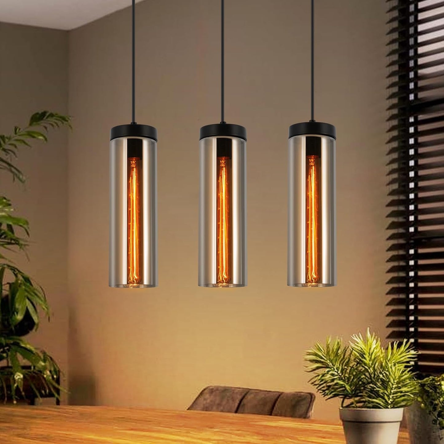 H?ngelampe Vintage Esstisch Pendelleuchte Schwarz - 3 Flammig H?ngeleuchte H?henverstellbar E27 Esstischlampe H?ngend Pendellampe Glas f¨¹r K¨¹chen Schlafzimmer Wohnzimmer (ohne Leuchtmittel)