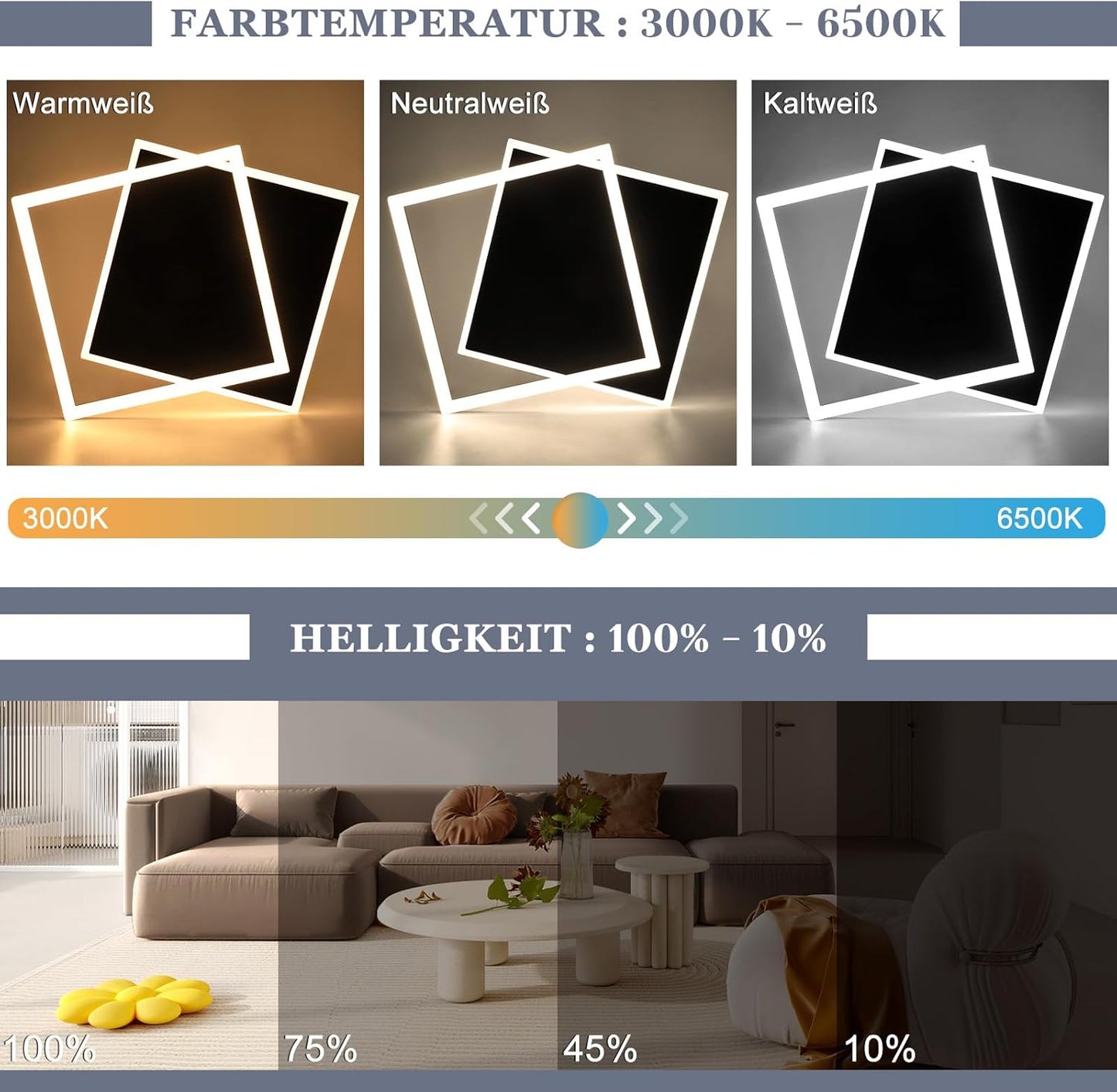 ZMH Deckenlampe LED Deckenleuchte Schlafzimmer - Schwarz Wohnzimmerlampe dimmbar 42W Modern Schlafzimmerlampe mit Fernbedienung eckig Deckenbeleuchtung aus Acryl für Wohnzimmer Küche Esszimmer