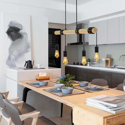 Pendelleuchte Esstisch Holz Hängelampe Vintage 4 Flammig E27 Hängeleuchte Retro Schöne Rustikal Lampe Industrial Esszimmerlampe für Esszimmertisch Wohnzimmer Cafés（Ohne Glühbirne）