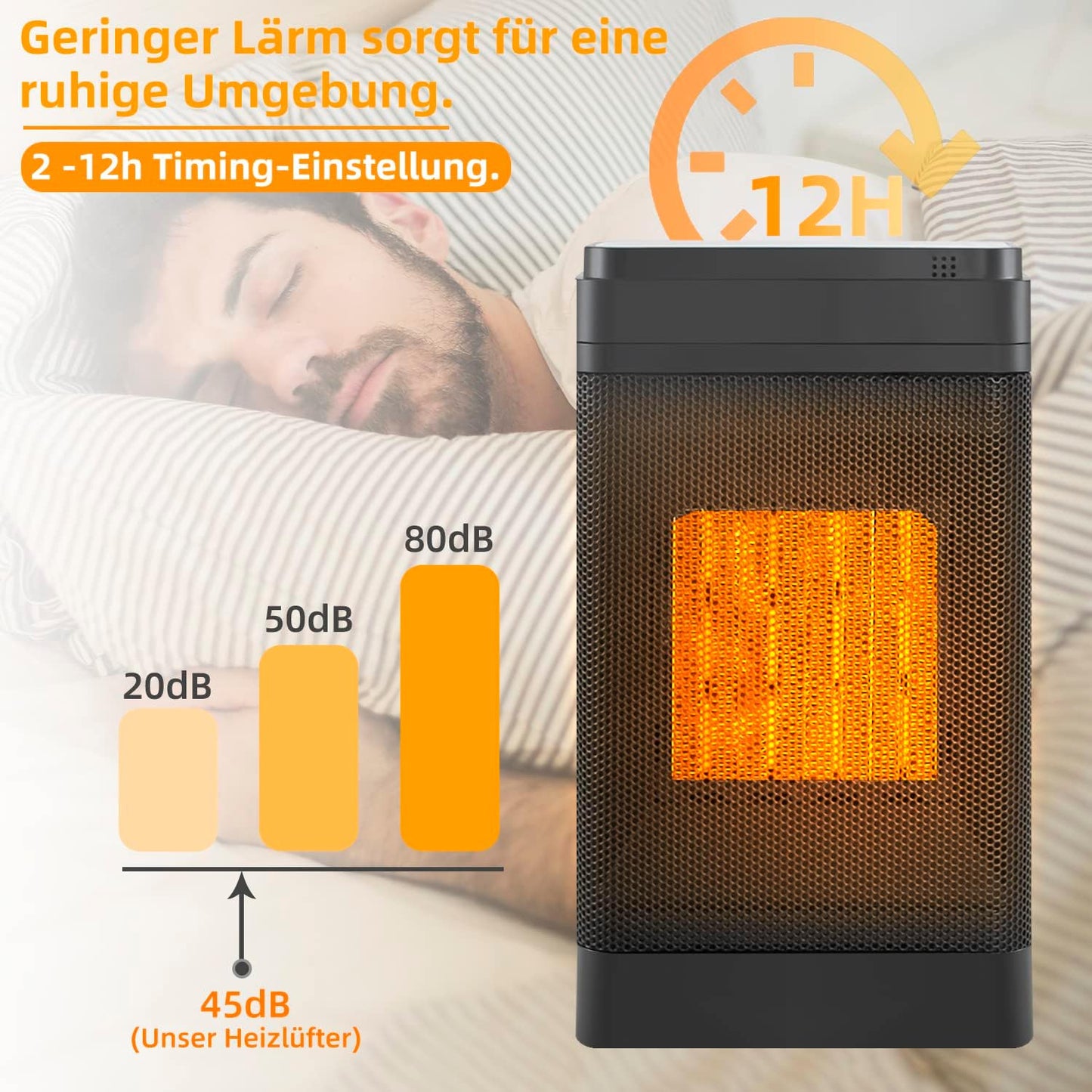 Heizlüfter, energiesparend und leise, mit Thermostat – Keramikheizung, 1500 W, elektrische Heizung, PTC-Elektroheizung mit Fernbedienung, 12-Stunden-Timer, Überhitzungs- und Kippschutz, 70°-Oszillation