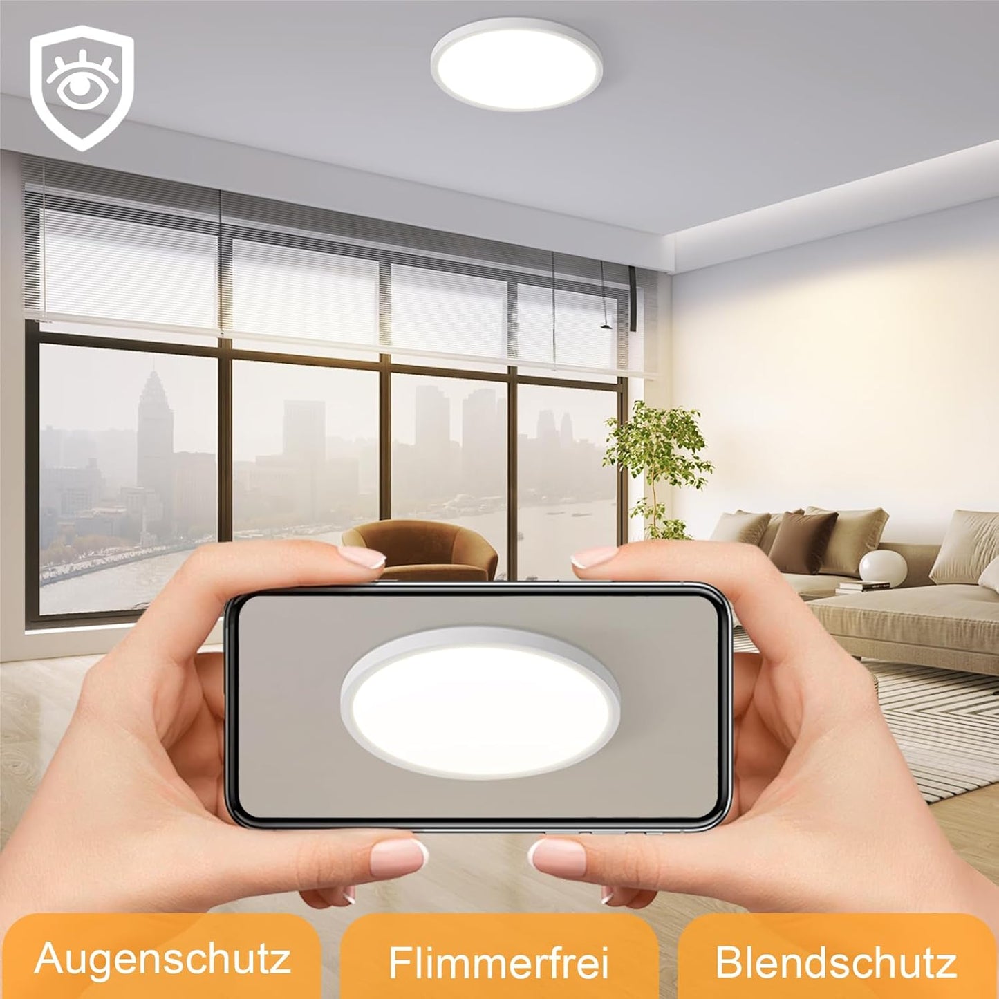 Deckenlampe LED Deckenleuchte Flach - 18W Badlampe Warmweiß Rhombenplatte Ø22cm Badezimmer Badezimmerlampe Deckenbeleuchtung IP44 Wasserdicht Küchenlampe Rund Weiß für Bad Flur Küche Schalfzimmer