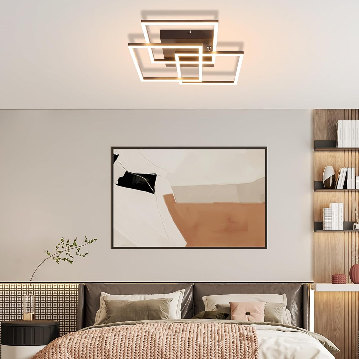 ZMH Deckenlampe LED Deckenleuchte Wohnzimmer - 36W Dimmbar Modern Design Wohnzimmerlampe Schwarz mit Fernbedienung Küchenlampe Flur Schlafzimmerlampe Eckig Deckenleuchten für Küche Büro