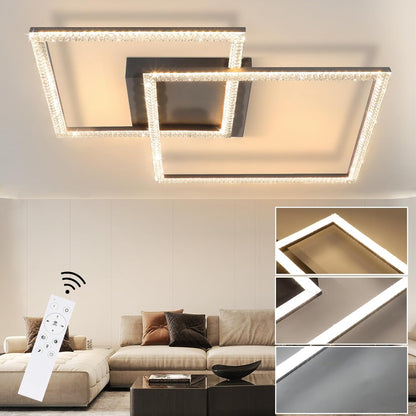 ZMH Deckenlampe LED Deckenleuchte Wohnzimmer - Wohnzimmerlampe Dimmbar Küchenlampe 54W Schwarz Schlafzimmerlampe Modern Design Quadraten Deckenbeleuchtung mit Fernbedienung für Schlafzimmer Küche