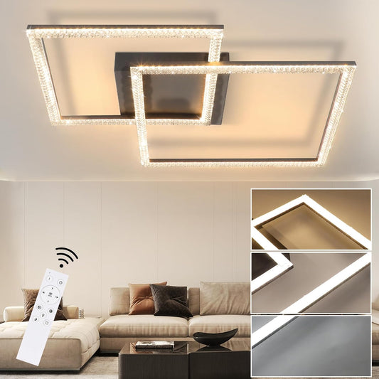 ZMH Deckenlampe LED Deckenleuchte Wohnzimmer - Wohnzimmerlampe Dimmbar K¨¹chenlampe 54W Schwarz Schlafzimmerlampe Modern Design Quadraten Deckenbeleuchtung mit Fernbedienung f¨¹r Schlafzimmer K¨¹che