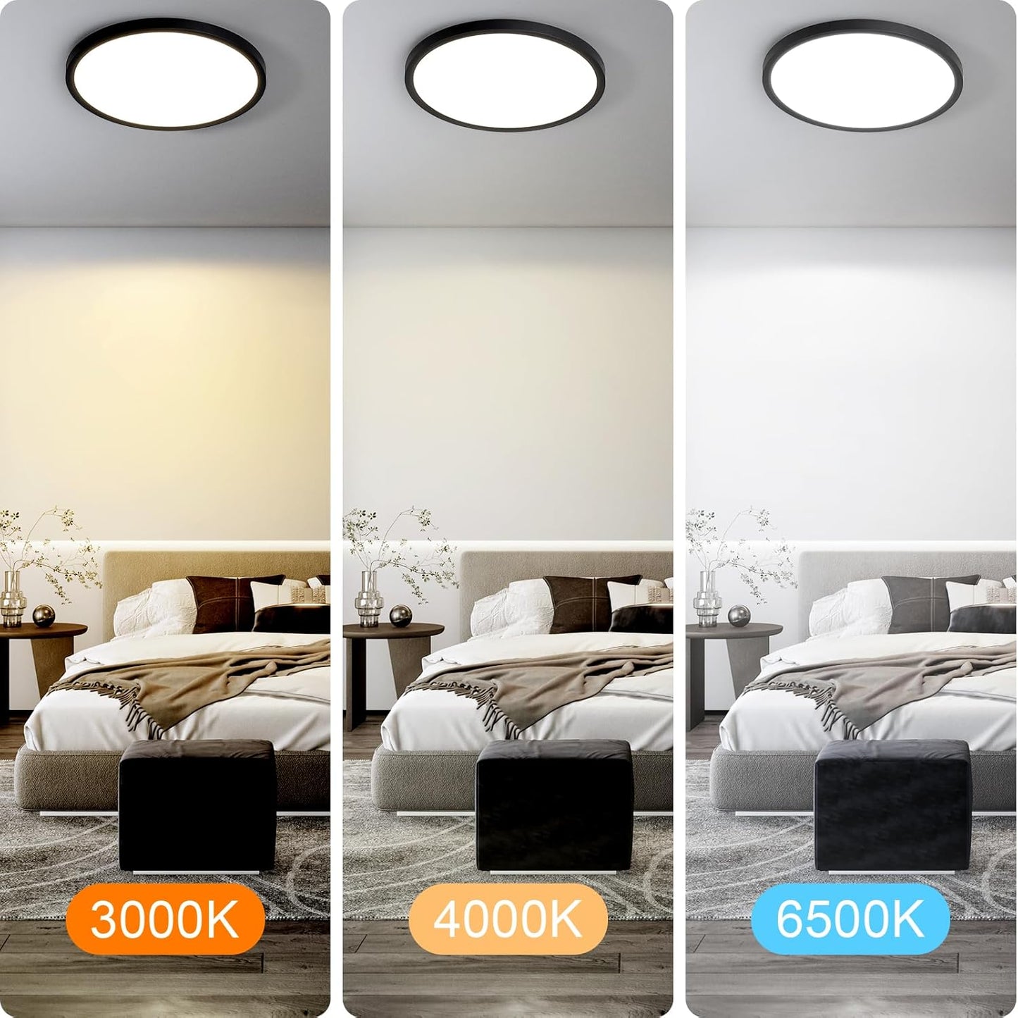 ZMH Deckenlampe LED Deckenleuchte Badezimmer - Ø30cm Badezimmerlampe Dimmbar Schwarz Rhombenplatte Badlampe Flach Rund Flurlampe 24W Küchenlampe Schlafzimmerlampe für Küche Flur Bad Schlafzimmer