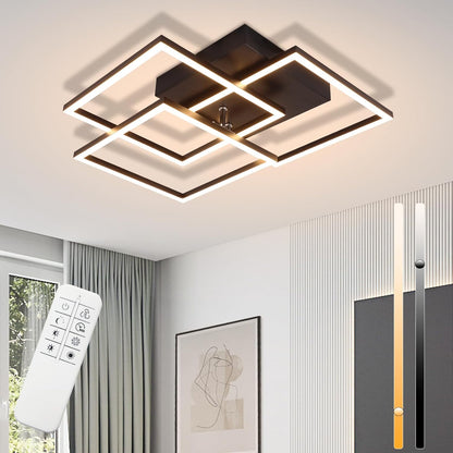 ZMH Deckenlampe LED Deckenleuchte Wohnzimmer - 36W Dimmbar Modern Design Wohnzimmerlampe Schwarz mit Fernbedienung Küchenlampe Flur Schlafzimmerlampe Eckig Deckenleuchten für Küche Büro