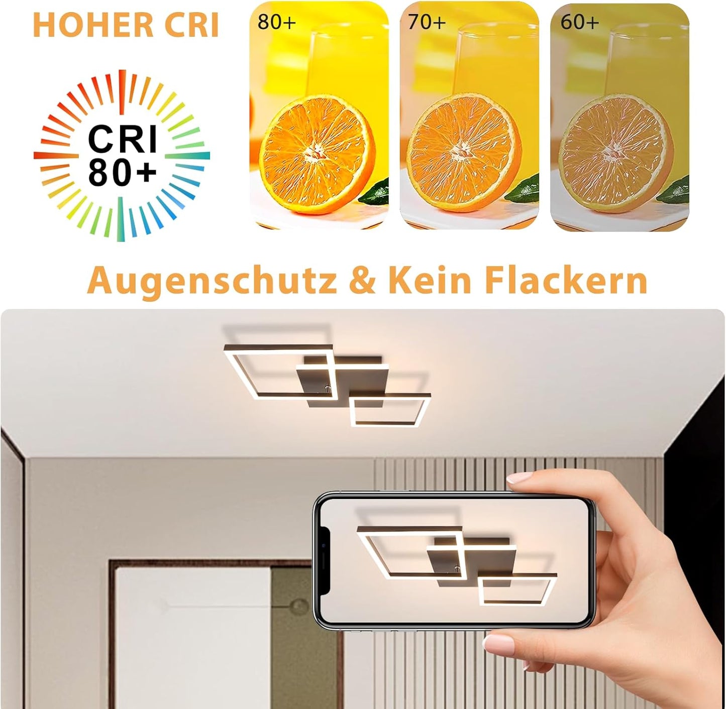 ZMH  Deckenlampe LED Deckenleuchte Wohnzimmer - 32W Dimmbar Wohnzimmerlampe Modern Design Schwarz Küchenlampe mit Fernbedienung Schlafzimmerlampe Flur Metall Deckenleuchten für Küche Esszimmer