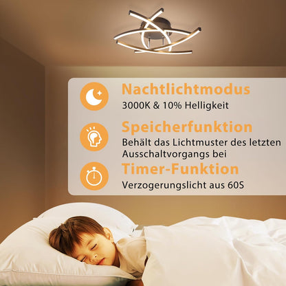 ZMH Deckenlampe LED Deckenleuchte Wohnzimmer - 32W Dimmbar Küchenlampe Schwarz mit Fernbedienung Modern Design Wohnzimmerlampe Metall Schlafzimmerlampe Flur Deckenleuchten für Kinderzimmer Büro