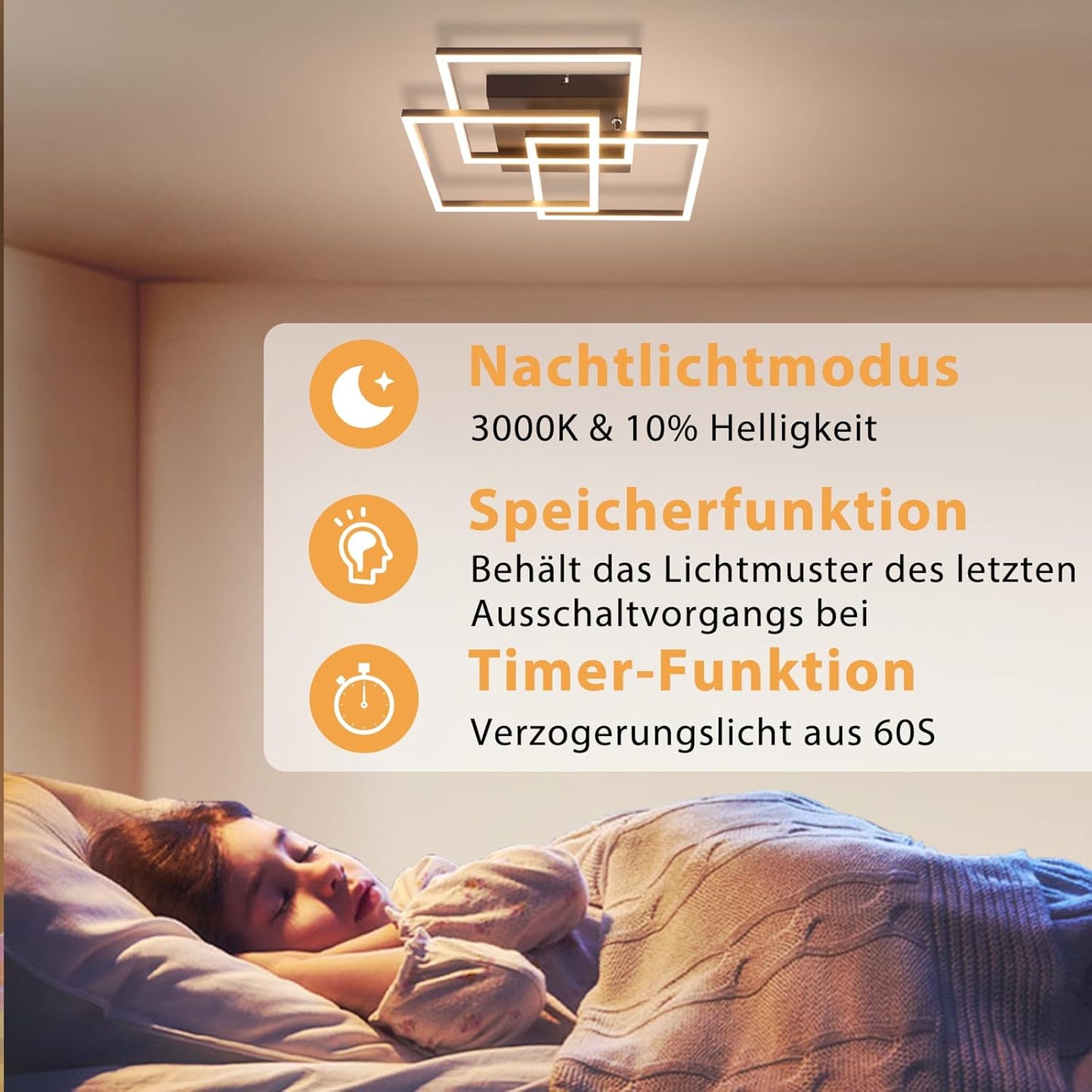 ZMH Deckenlampe LED Deckenleuchte Wohnzimmer - 36W Dimmbar Modern Design Wohnzimmerlampe Schwarz mit Fernbedienung Küchenlampe Flur Schlafzimmerlampe Eckig Deckenleuchten für Küche Büro