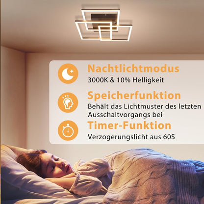 ZMH Deckenlampe LED Deckenleuchte Wohnzimmer - 36W Dimmbar Modern Design Wohnzimmerlampe Schwarz mit Fernbedienung Küchenlampe Flur Schlafzimmerlampe Eckig Deckenleuchten für Küche Büro