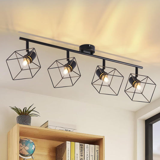ZMH Deckenstrahler Deckenlampe 4 Flammig Schwarz - E14 Deckenleuchte 350¡ã Schwenkbar Vintage Lampe Metall Deckenspots Schlafzimmerlampe f¨¹r Wohnzimmer Flur K¨¹che - Ohne Leuchtmittel