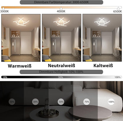 ZMH  Deckenleuchte LED Deckenlampe Schlafzimmer - Wohnzimmerlampe 32W Dimmbar Modern Design Schlafzimmerlampe mit Fernbedienung Flurlampe Küche Weiß Deckenleuchten für Schlafzimmer Esszimmer
