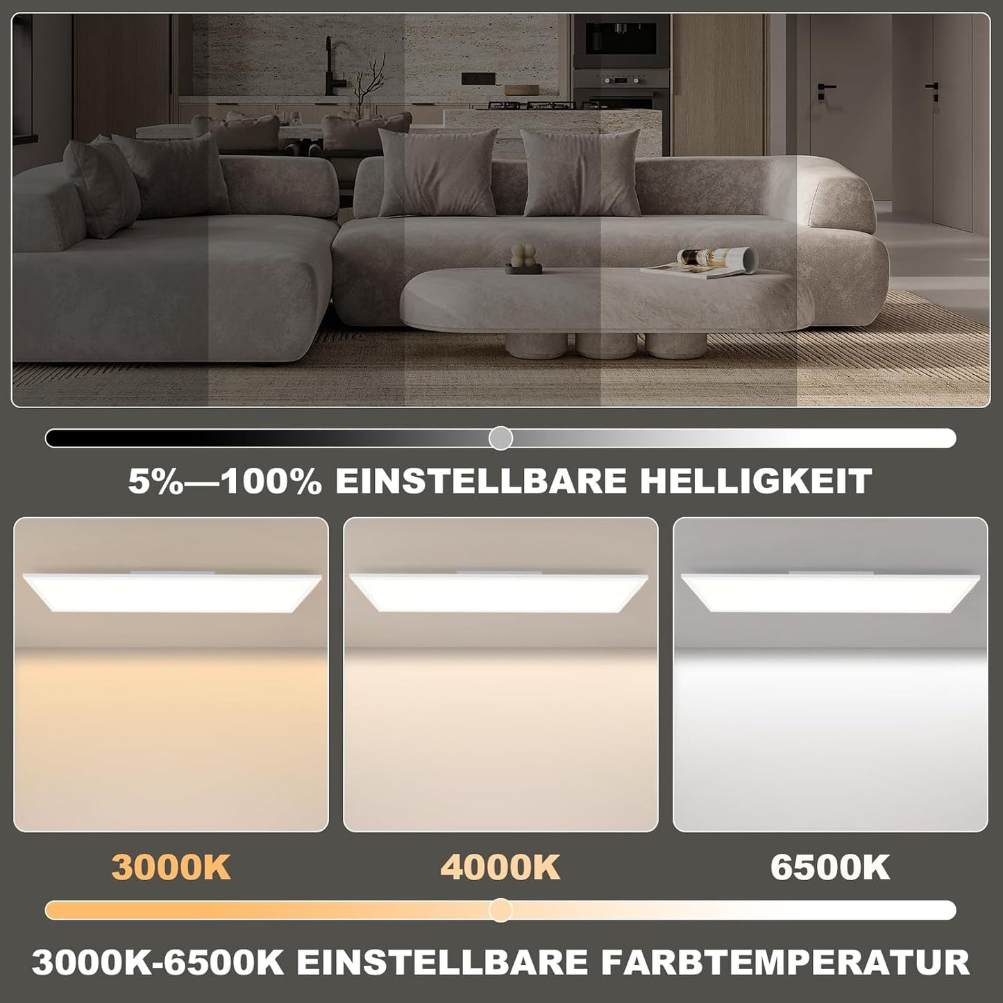 ZMH LED Panel 100x25 Deckenleuchte - Deckenpanel Dimmbar Lang Tageslichtlampe GRB Backlight Farbwechsel Bürolampe Flach Büro 39W Deckenlampe Küchenlampe für Werkstatt Flur Küche Wohnzimmer