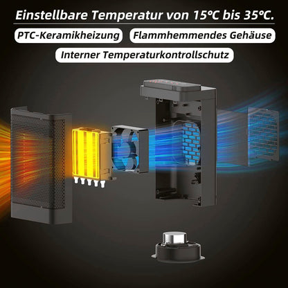 Heizlüfter, energiesparend und leise, mit Thermostat – Keramikheizung, 1500 W, elektrische Heizung, PTC-Elektroheizung mit Fernbedienung, 12-Stunden-Timer, Überhitzungs- und Kippschutz, 70°-Oszillation