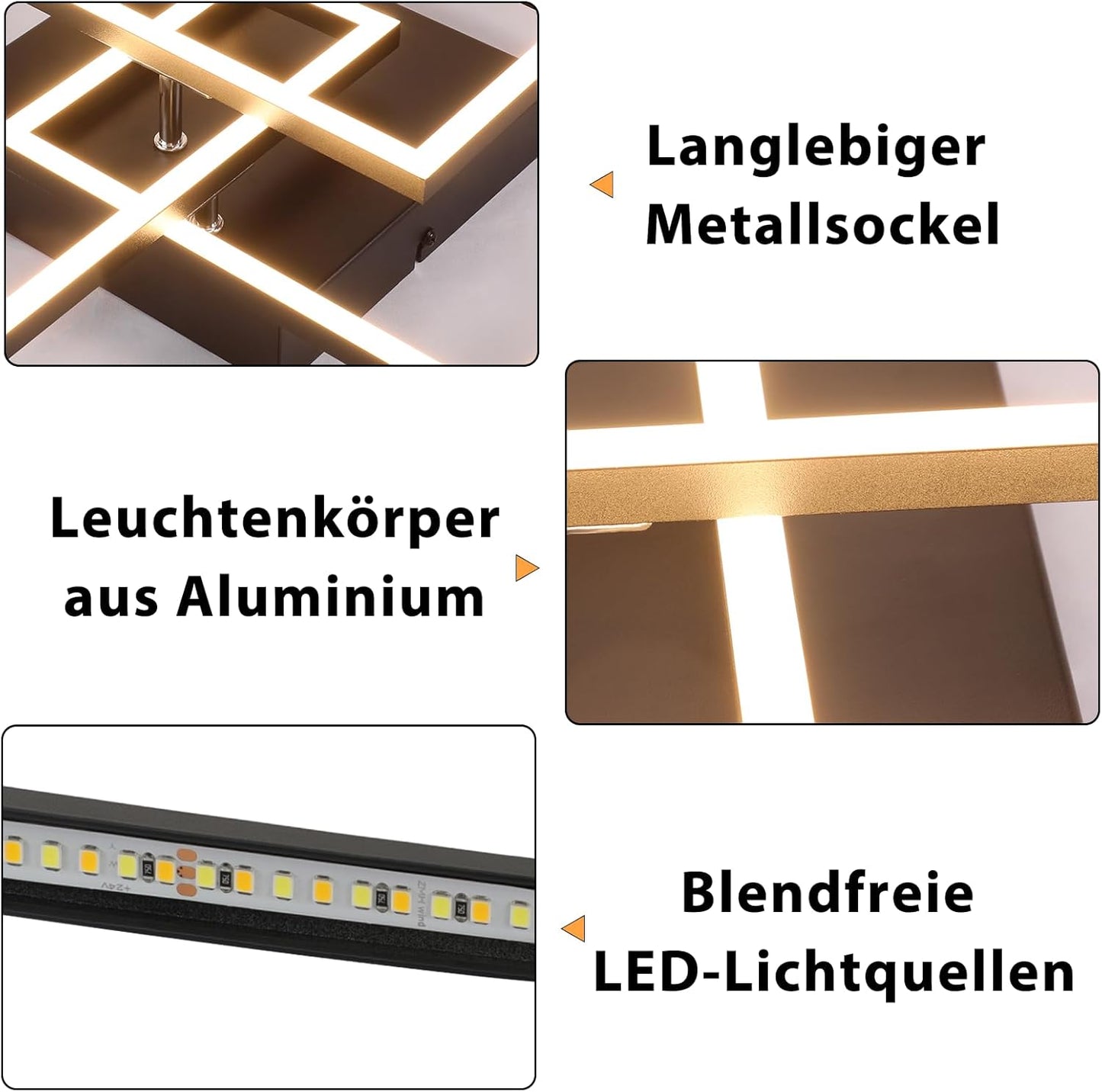 ZMH Deckenlampe LED Deckenleuchte Wohnzimmer - 36W Dimmbar Modern Design Wohnzimmerlampe Schwarz mit Fernbedienung Küchenlampe Flur Schlafzimmerlampe Eckig Deckenleuchten für Küche Büro