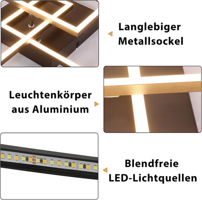 ZMH Deckenlampe LED Deckenleuchte Wohnzimmer - 36W Dimmbar Modern Design Wohnzimmerlampe Schwarz mit Fernbedienung Küchenlampe Flur Schlafzimmerlampe Eckig Deckenleuchten für Küche Büro