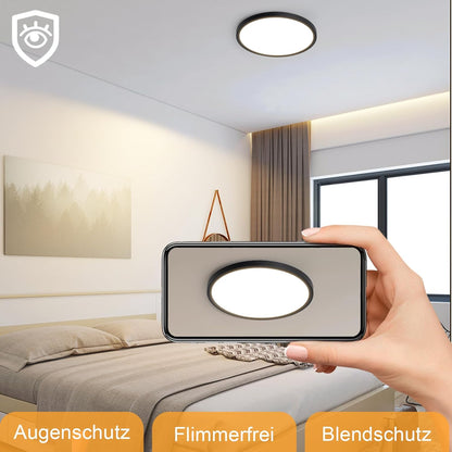 ZMH Deckenlampe LED Deckenleuchte Badezimmer - Ø22cm Badezimmerlampe Flach 18W Rhombenplatte Flurlampe Schwarz Küche 3000K Rund Küchenlampe Warmweiß Badlampe IP44 für Flur Bad Schlafzimmer