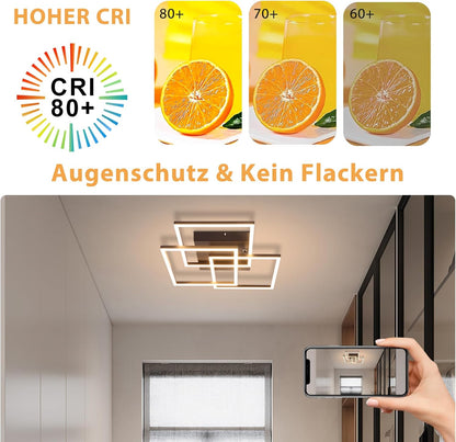 ZMH Deckenlampe LED Deckenleuchte Wohnzimmer - 36W Dimmbar Modern Design Wohnzimmerlampe Schwarz mit Fernbedienung Küchenlampe Flur Schlafzimmerlampe Eckig Deckenleuchten für Küche Büro