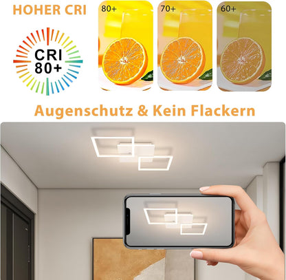 ZMH Deckenleuchte LED Deckenlampe Schlafzimmer - 32W Küchenlampe Dimmbar Wohnzimmerlampe mit Fernbedienung Modern Flurlampe Weiß Schlafzimmerlampe Quadratisch Deckenlampen für Büro Kinderzimmer