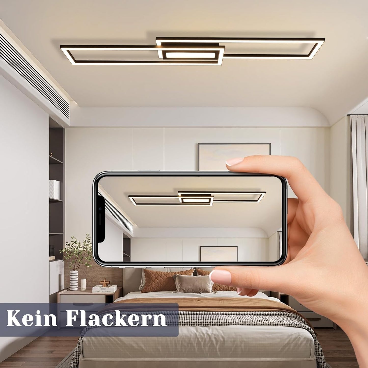 ZMH Deckenlampe LED Deckenleuchte Schlafzimmer- 2 Schwarz Rahmen Deckenbeleuchtung 102CM Modern Wohnzimmerlampe Dimmbar mit Fernbedienung Esszimmerlampe 36W Rechteckig Design für Küche Flur