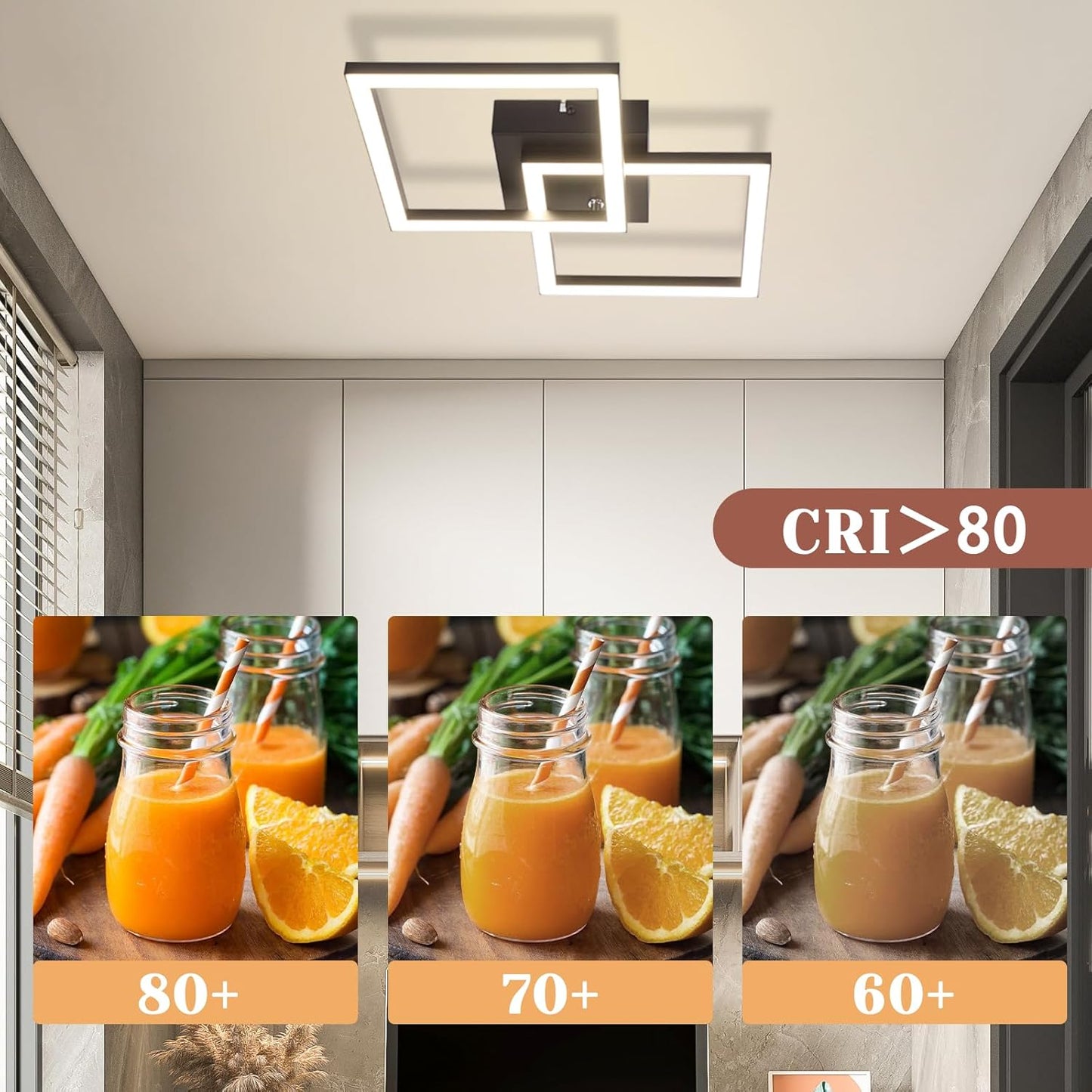 ZMH Deckenlampe LED Deckenleuchte Küche: 24W 4000K Küchenlampe Schwarz Wohnzimmerlampe Modern Design Flurlampe Neutralweiß Schlafzimmerlampe Eckig Deckenbeleuchtung für Wohnzimmer Flur