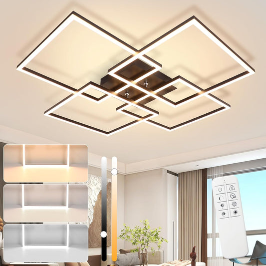 ZMH LED Deckenleuchte Wohnzimmer Deckenlampe - 72CM Schwarz Schlafzimmerlampe Dimmbar mit Fernbedienung 48W Modern Deckenbeleuchtung Rechteckig Design Esszimmerlampe f¨¹r Schlafzimmer K¨¹che