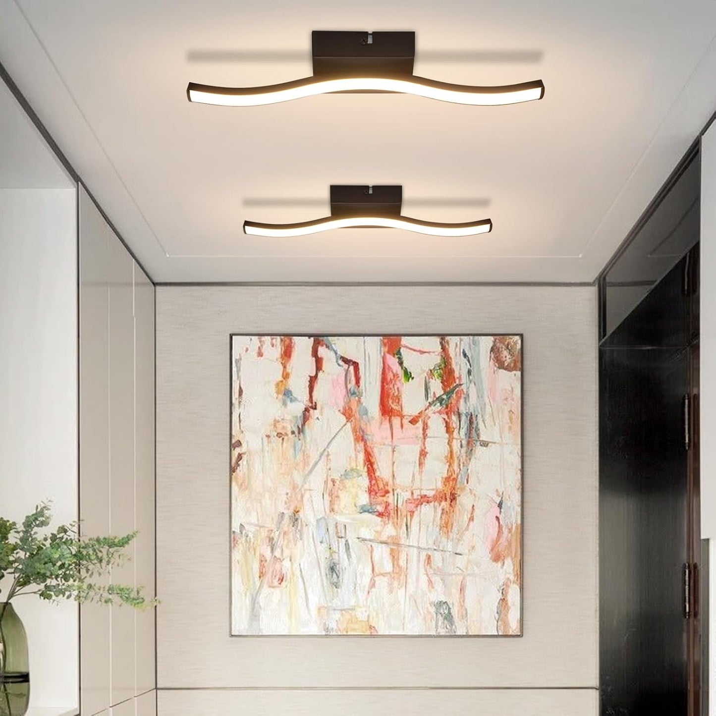 ZMH Deckenlampe LED Schlafzimmer Deckenleuchte Wohnzimmer: Modern Schlafzimmerlampe Schwarz 6W Küchenlampe Innen Wellen Design Wohnzimmerlampe 3000K Warmweiß Deckenbeleuchtung für Küche Flur