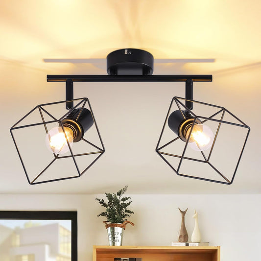 ZMH Deckenstrahler Deckenlampe 2 Flammig Schwarz - E14 Deckenleuchte 350¡ã Schwenkbar Vintage Lampe Metall Deckenspots Schlafzimmerlampe f¨¹r Wohnzimmer Flur K¨¹che - Ohne Leuchtmittel
