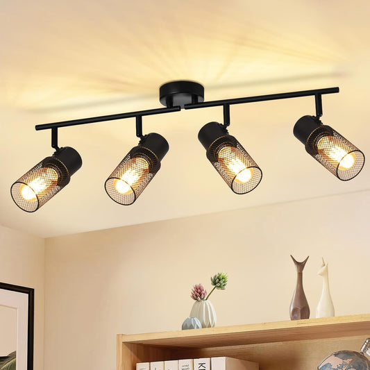 ZMH Deckenstrahler 4 Flammig Vintage Deckenleuchte - Deckenspots Schwarz Metall E27 Spot Deckenlampe Verstellbar 330¡ãStrahler f¨¹r Wohnzimmer Schlafzimmer K¨¹che Kinderzimmer ohne Leuchtmittel