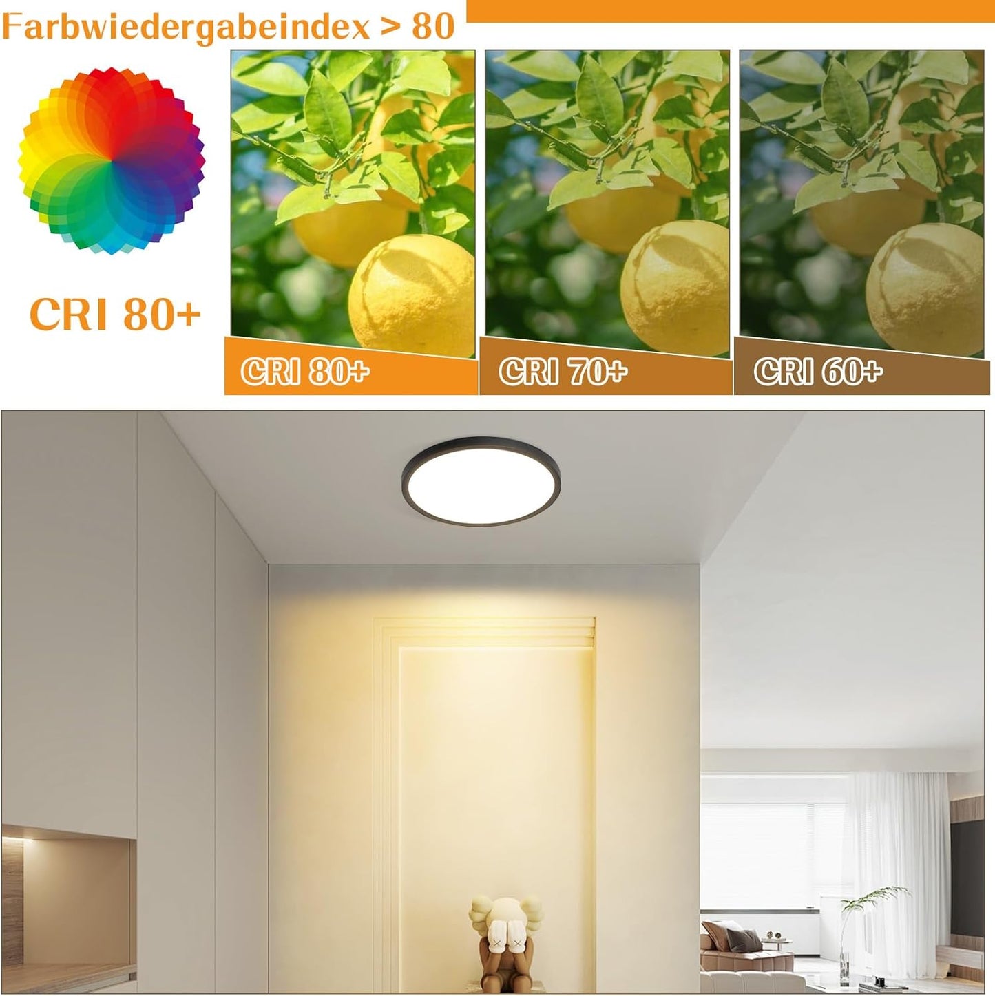 ZMH Deckenlampe LED Deckenleuchte Flach - Schlafzimmerlampe 18CM Badezimmerlampe 15W Küchenlampe Schlafzimmer Schwarz Deckenbeleuchtung Flurlampe Decke Badlampe 3000K für Küche Flur