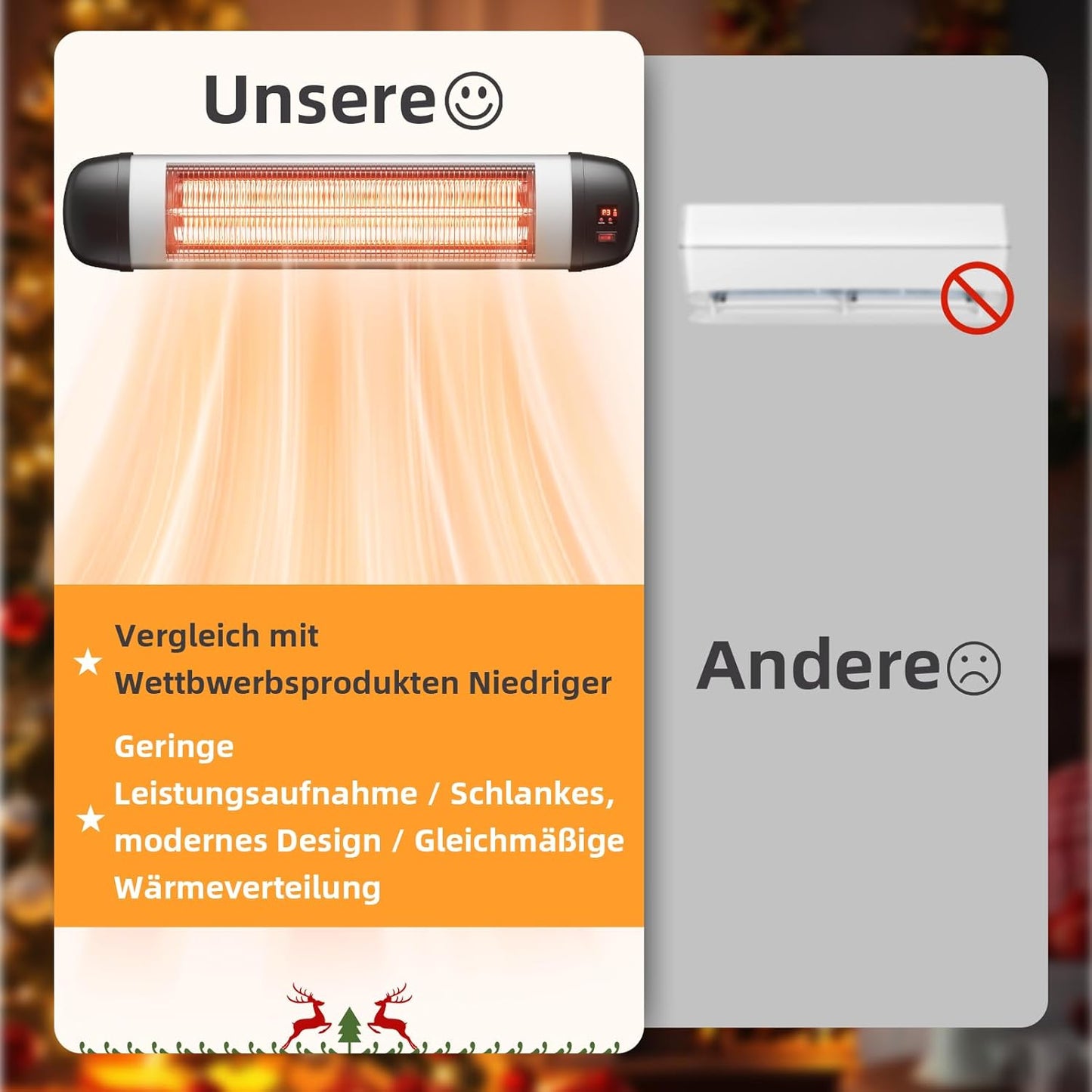 ZMH Terrassen-Infrarotheizung – 2500 W Infrarot-Heizung für den Außenbereich mit Fernbedienung, elektrische Heizung, Wandmontage, 3-stufige Heizung, Außen-Terrassenheizung für Badezimmer, Balkon, Garten