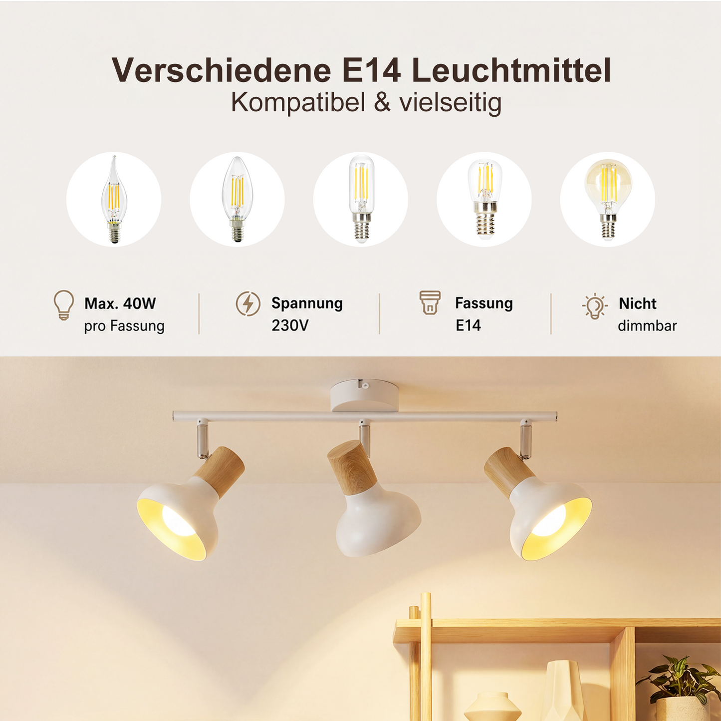 ZMH Deckenstrahler 3 Flammig Deckenleuchte Vintage - Deckenlampe Flur Weiß Deckenspots E14 Strahler Innen Industrial Metall 350°Schwenkbar Spots für Schlafzimmer Wohnzimmer(Ohne Leuchtmittel)