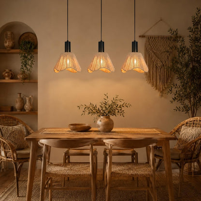 ZMH Hängelampe Boho Pendelleuchte Rattan 3 Flammig Esstischlampe
