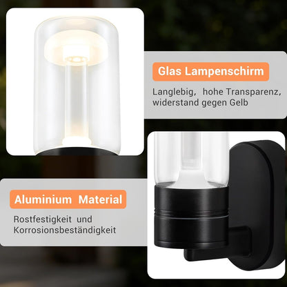 ZMH LED Wandleuchte Aussen Außenlampe Schwarz 10W 3000K Glas