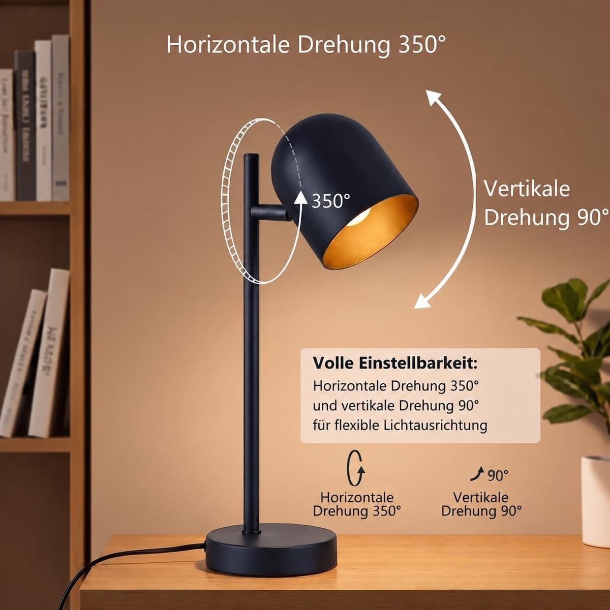 ZMH Tischlampe mit Kabel Nachttischlampe Vintage Tischleuchte e14