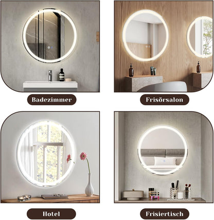 ZMH Spiegel Bad Badezimmerspiegel mit Beleuchtung - LED Badspiegel Rund 70cm Wandspiegel Badezimmer Dimmbar 3000K-6500K mit Touch-Schalter und Entfogger-Funktion