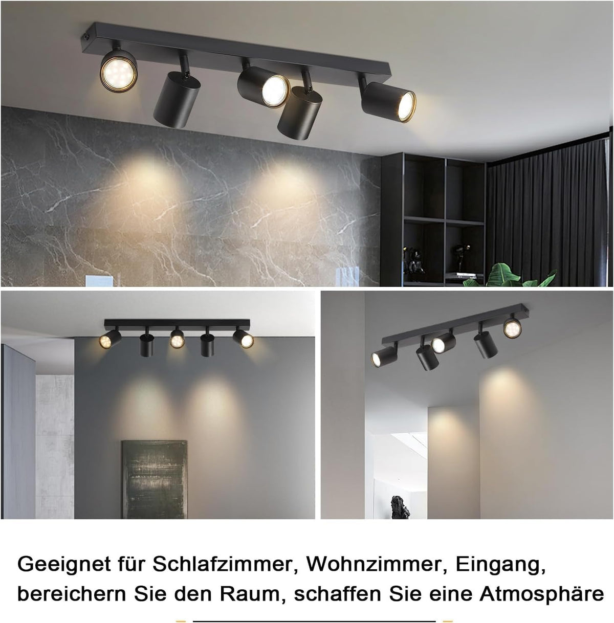 ZMH LED Deckenleuchte Schwarz Deckenstrahler: GU10 Deckenlampe Spots 5 Flammig 330°Schwenkbar Deckenspots Modern Flurlampe