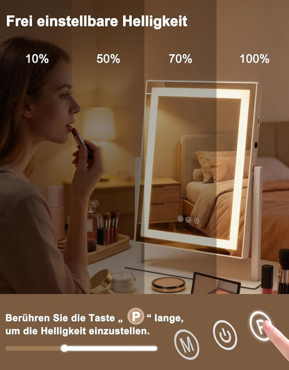 ZMH Schminkspiegel mit Beleuchtung Hollywood Spiegel - 30×40CM LED Vanity Mirror Klein Kosmetikspiegel mit Licht Tischspiegel 3 Modi Schminktischspiegel Touch Dimmbar