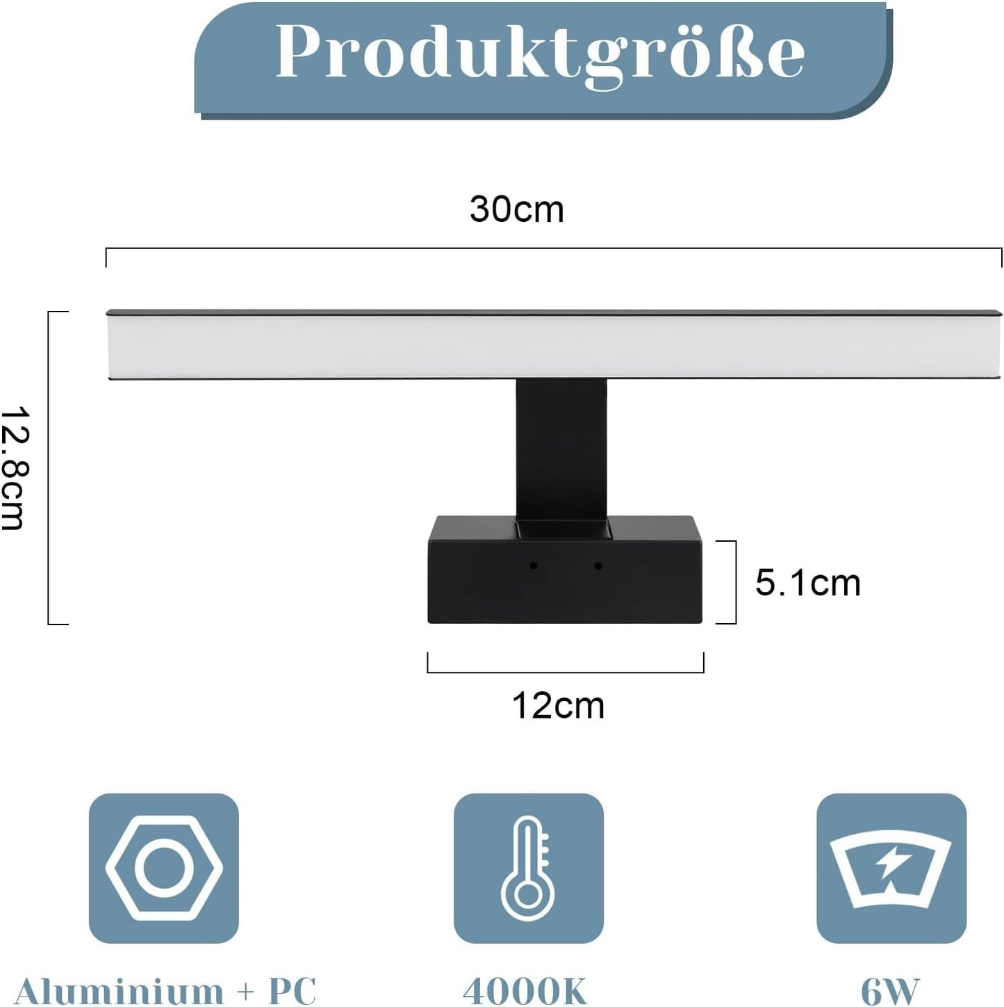 ZMH LED Spiegelleuchte Bad 30-40CM 6W Spiegellampe Badezimmer 4000K