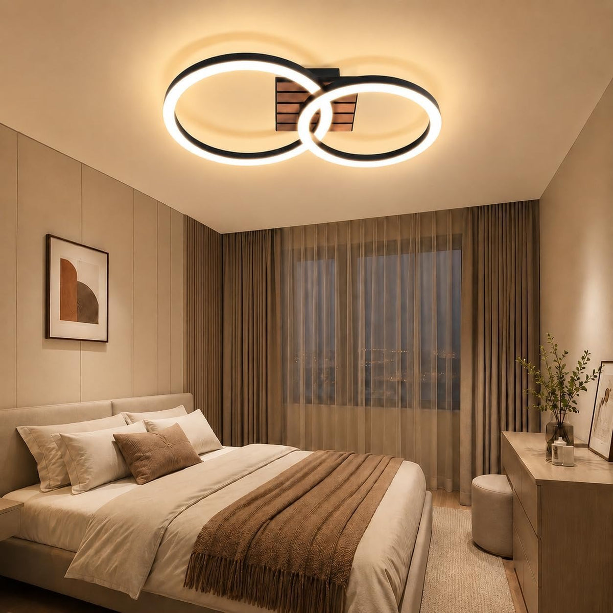 ZMH Deckenleuchte Wohnzimmer Deckenlampe LED 2-Ring Design Küchenlampe